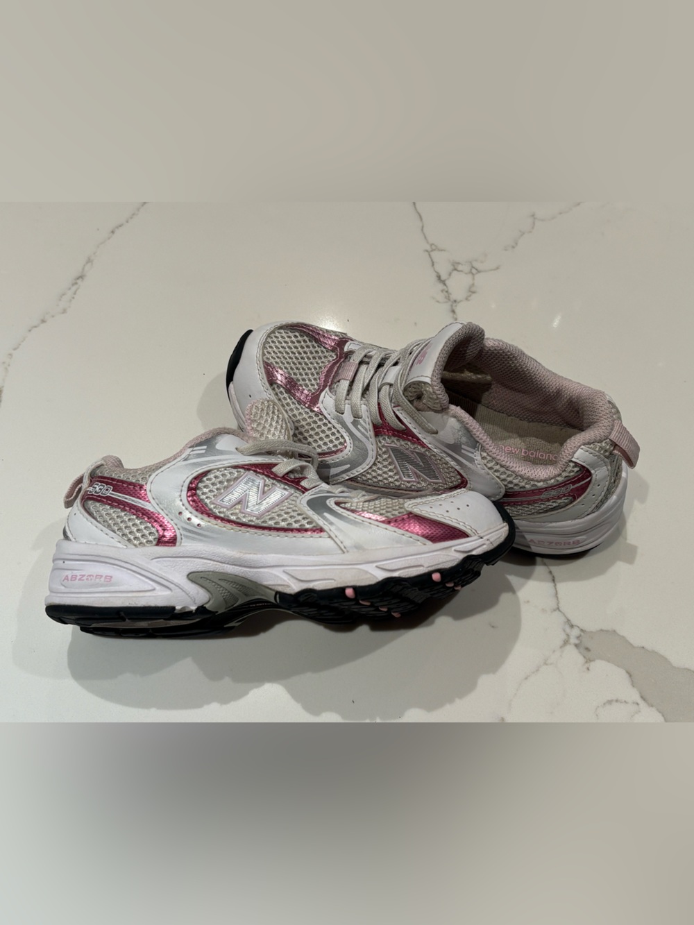 New Balance 530 Pink & White Size 13C Metallic Retro Girla Sneaker